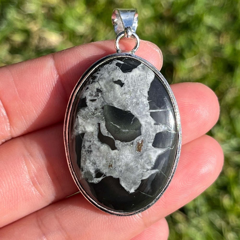 925 silver plated Septarian lightening stone pendant